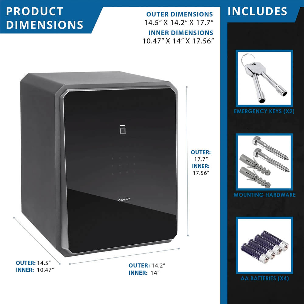 Barska AX13936 Obsidian 9-User Touchscreen Biometric Keypad Security Safe - Dean Safe