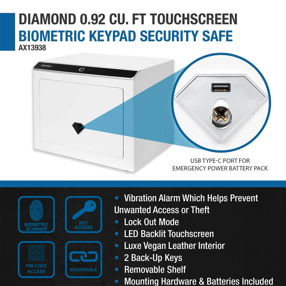*Barska AX13938 Diamond Touchscreen Biometric Keypad Security Safe - Dean Safe