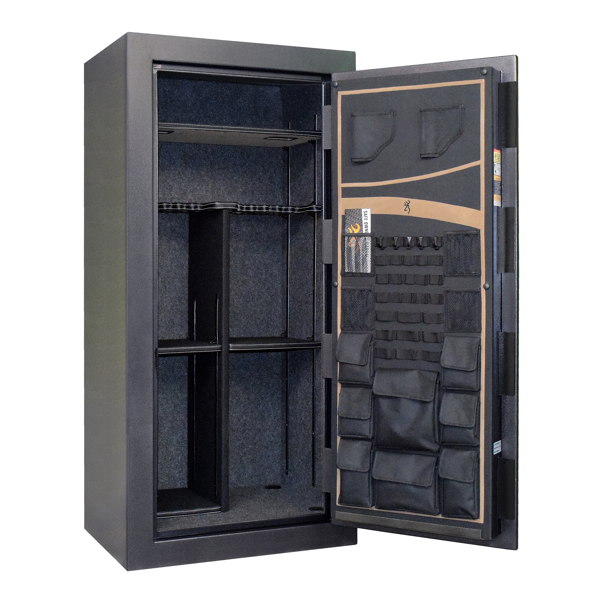 Interior view of Browning Full Metal Jacket FMJ 24 gun safe showing secure storage compartments and interior organization.
