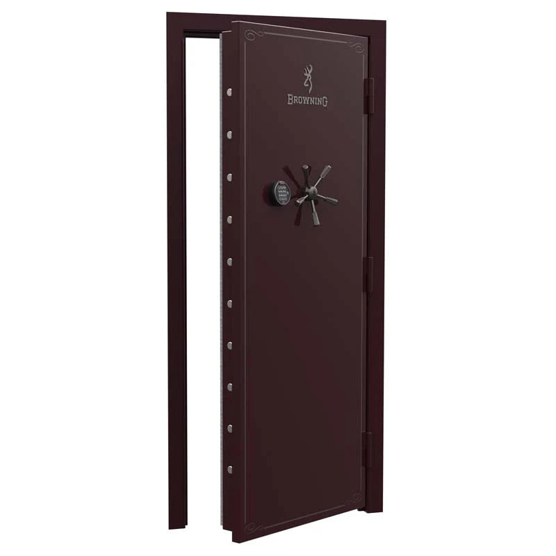 Browning standard out-swing vault door in black with chrome handle and secure locking mechanism.