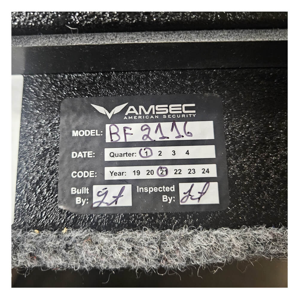 Used Dean Safe AMSEC BF2116 fire-rated burglary safe with black textured finish, UL listed for security and fire protection.