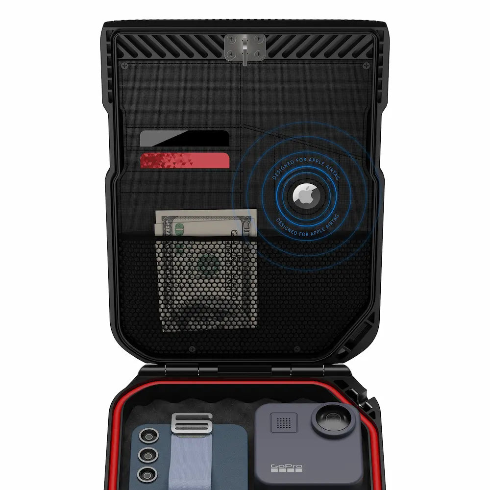 Vaultek LifePod 10 biometric rugged weather-resistant portable safe with lid organizer, designed as an anti-theft lock box.