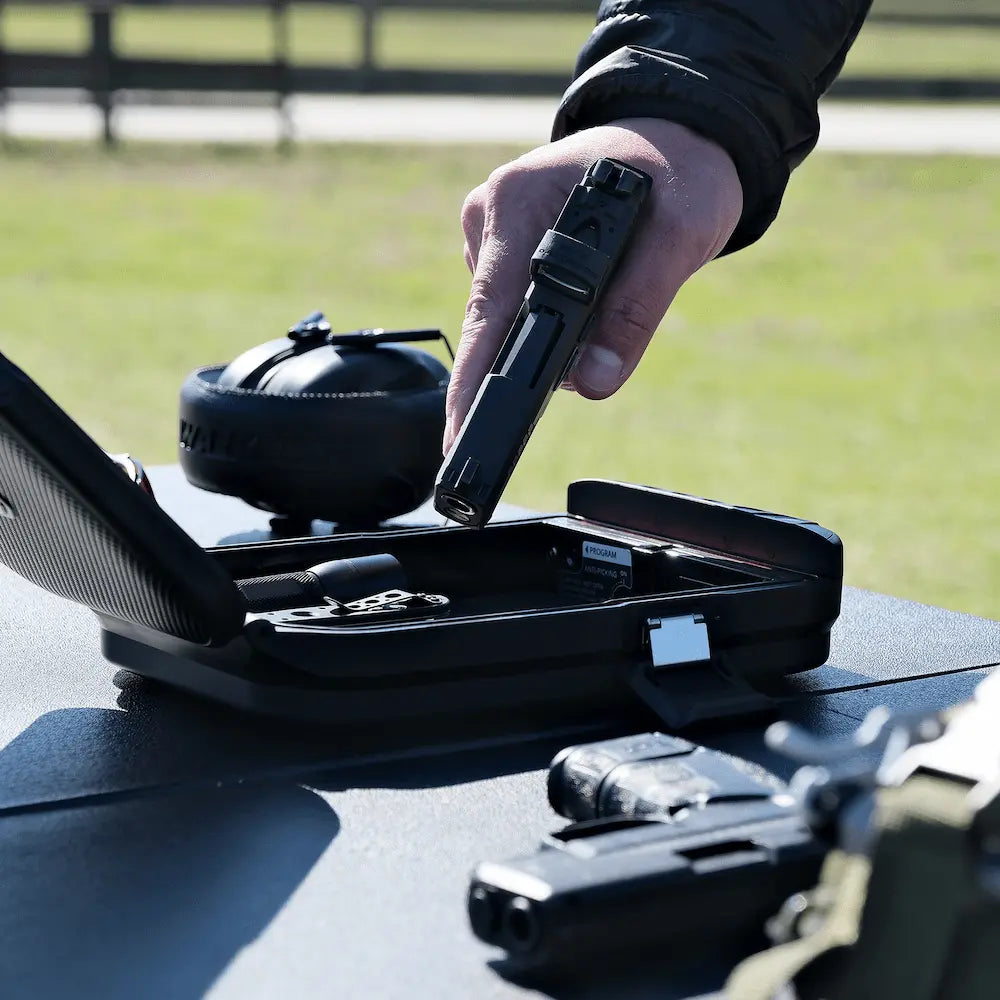 Vaultek LifePod 10 biometric rugged weather-resistant portable safe with digital lock and anti-theft features.