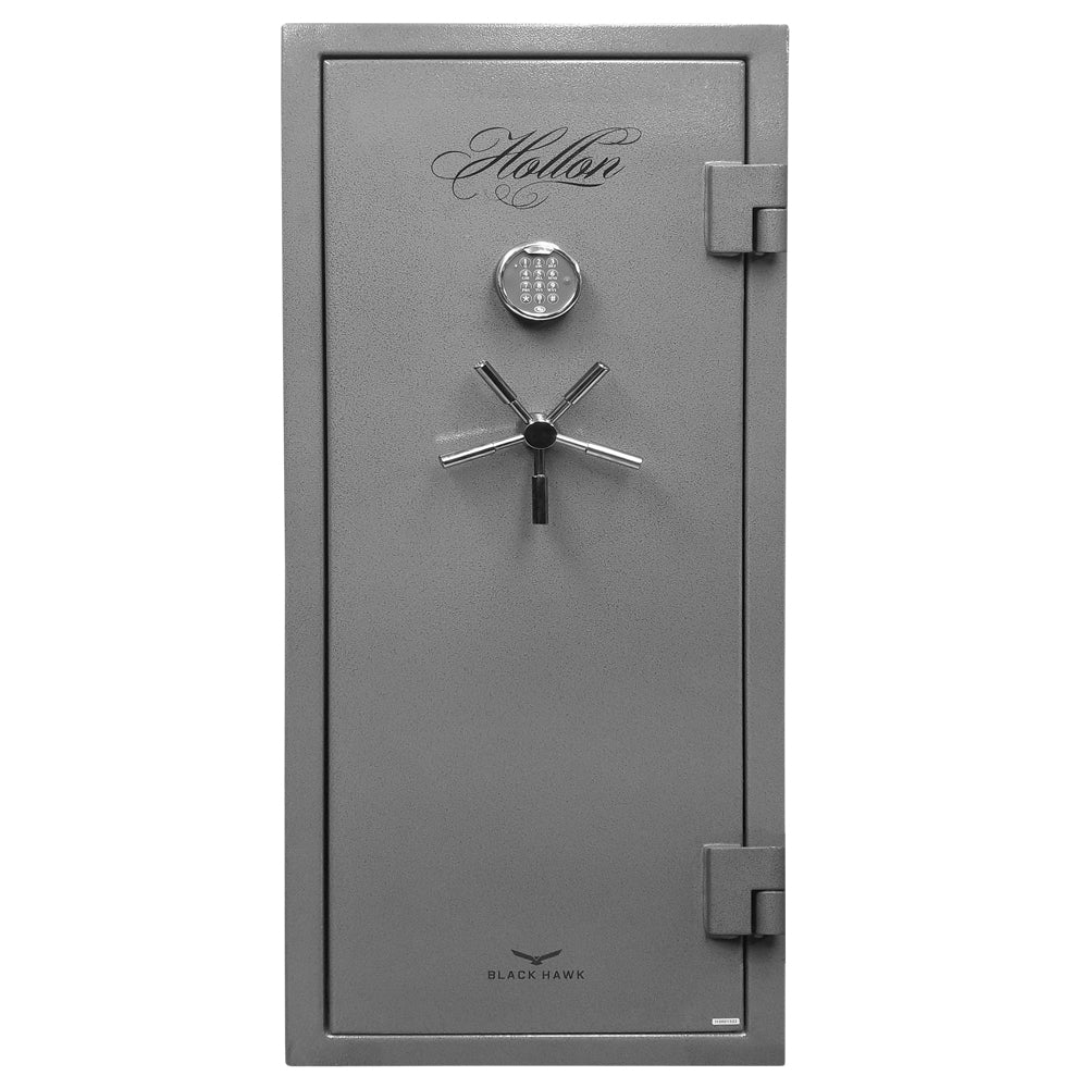 Hollon BHS-16 Black Hawk gun safe with black exterior, digital keypad, and sturdy construction for firearm security.