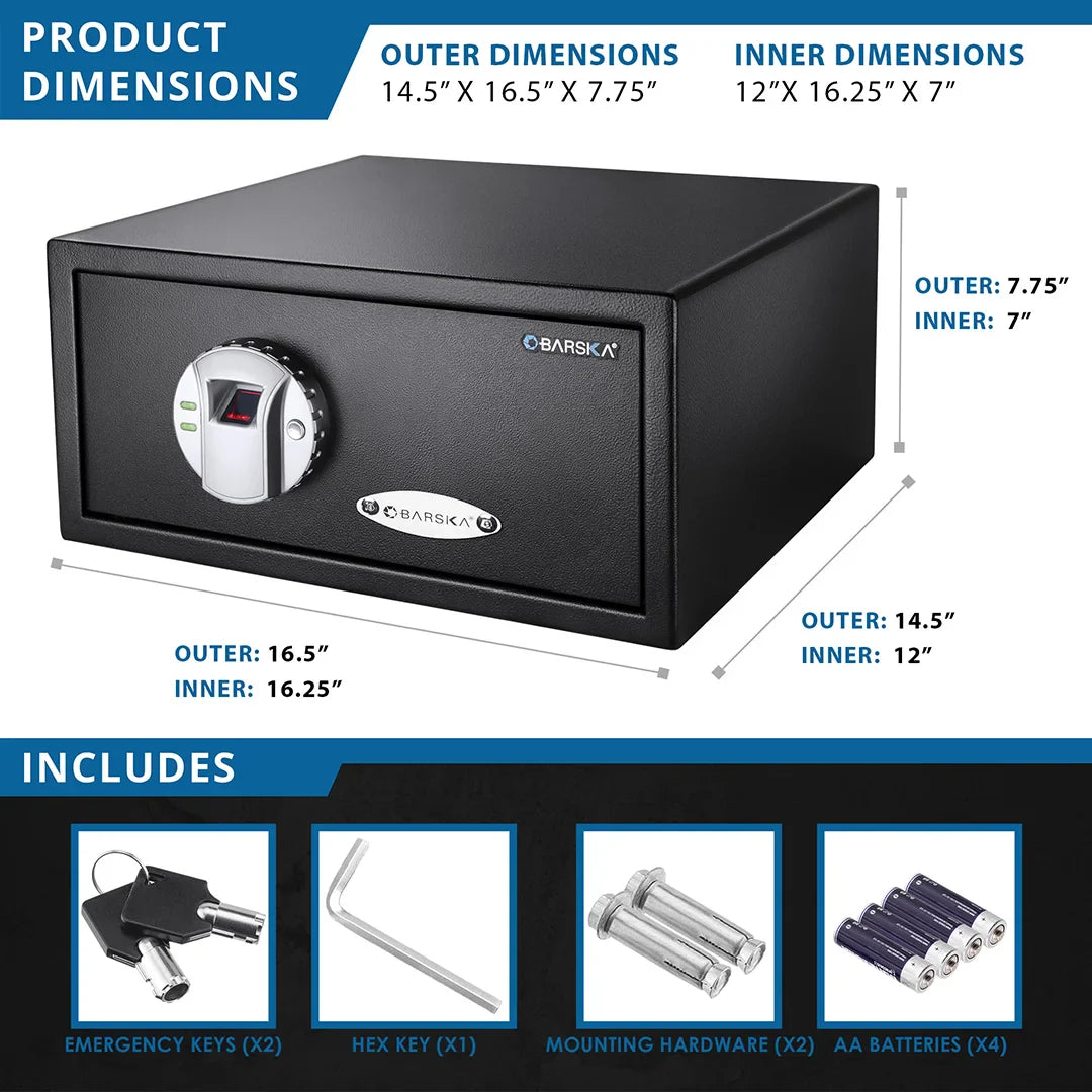 thumbnail image 2 of Barska AX13034 Biometric Wall Safe With Fingerprint Lock – Left Opening, Steel Construction 2 of 3