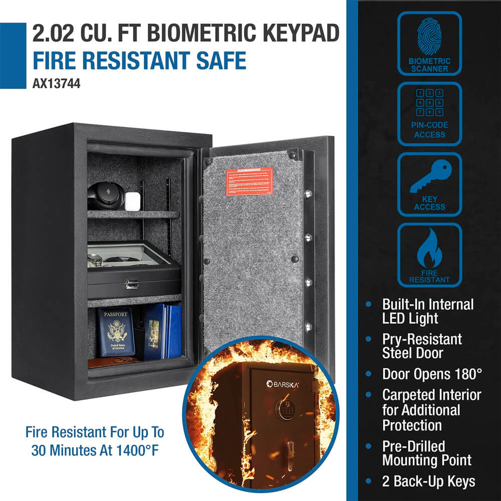 *Barska AX13744 Biometric Keypad Fire Resistant Safe - Dean Safe 