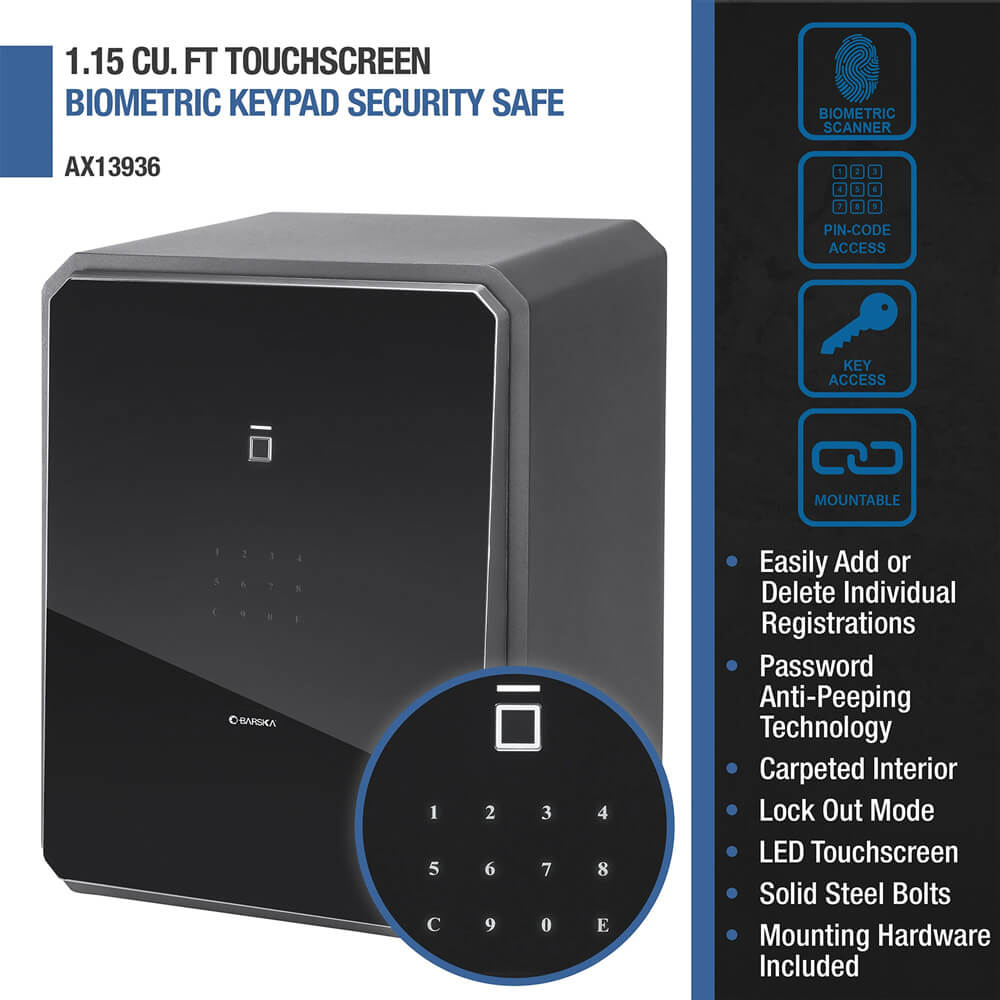 Barska AX13936 Obsidian 9-User Touchscreen Biometric Keypad Security Safe - Dean Safe 