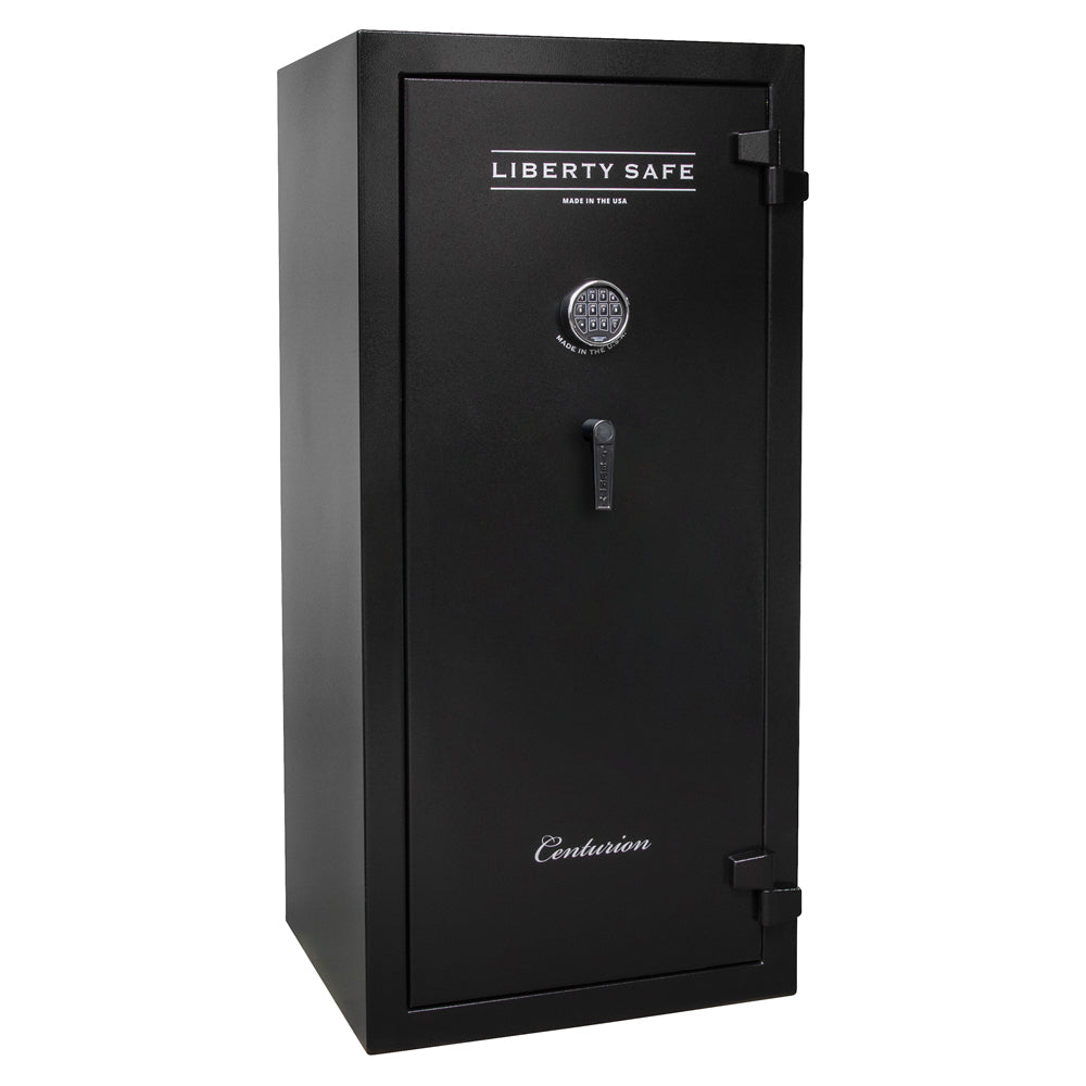 Liberty Centurion 32 Gun Safe with closed door, sturdy steel construction and digital lock for secure firearm storage.