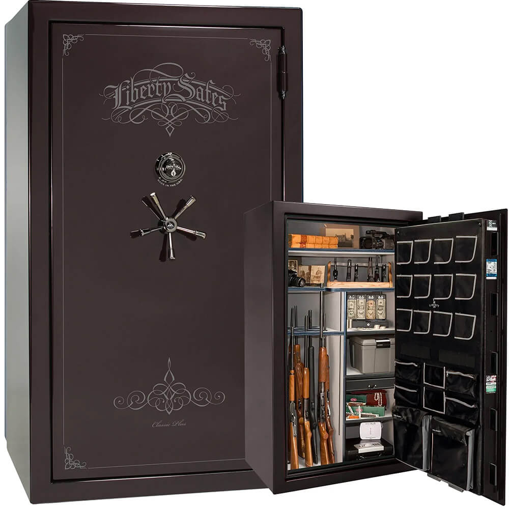 Liberty Classic Plus 50 gun safe with black cherry finish, sturdy steel construction, and secure locking system.