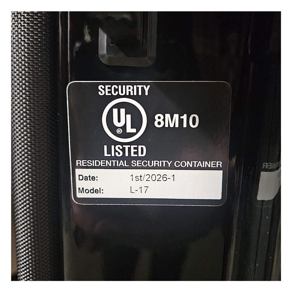 Used Dean Safe Liberty Premium 17 LP17 home safe in black gloss with visible paint scratches and blemished surface.