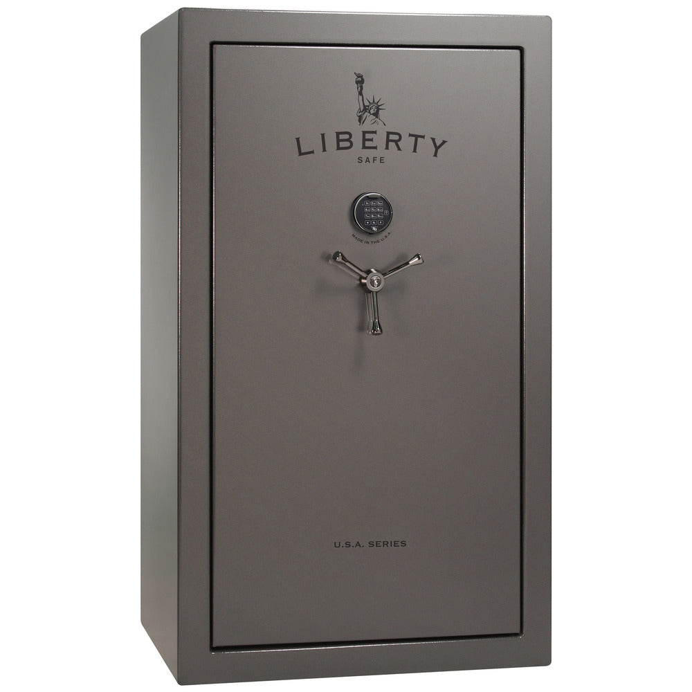 Liberty USA 36 Gun Safe in gray gloss finish with secure locking and spacious interior for firearm storage.