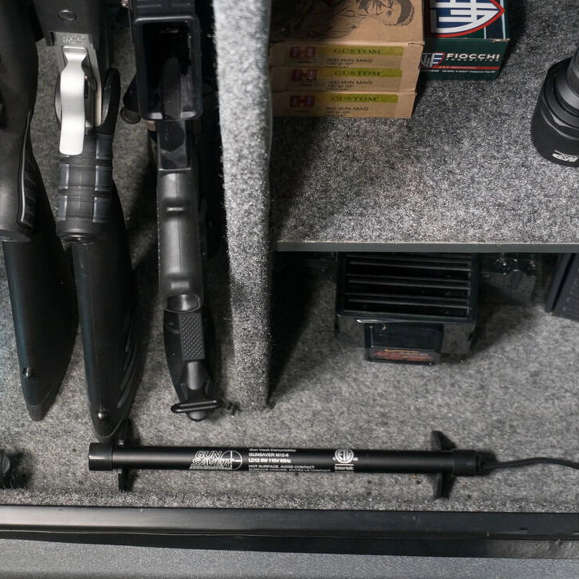 Lockdown 12-inch dehumidifier rod gun safe accessory shown inside a safe