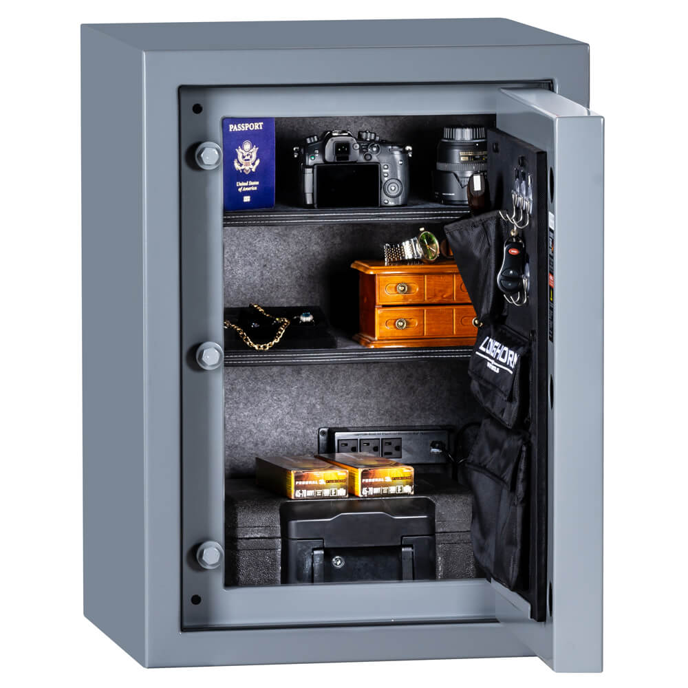 Interior view of Rhino Safe Longhorn LGX3022G home safe, showing secure locking mechanism and spacious interior storage.