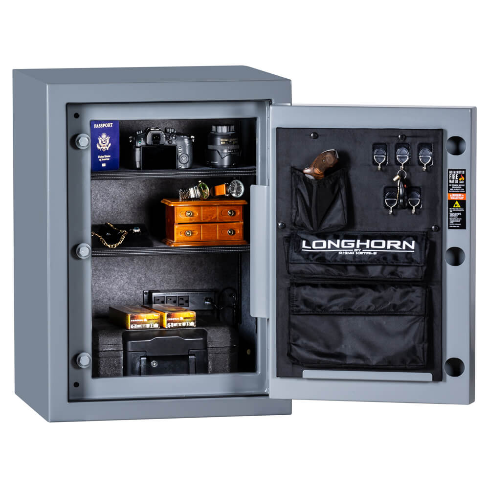 Interior view of Rhino Safe Longhorn LGX3022G home safe, showing the spacious storage area and secure locking mechanism.