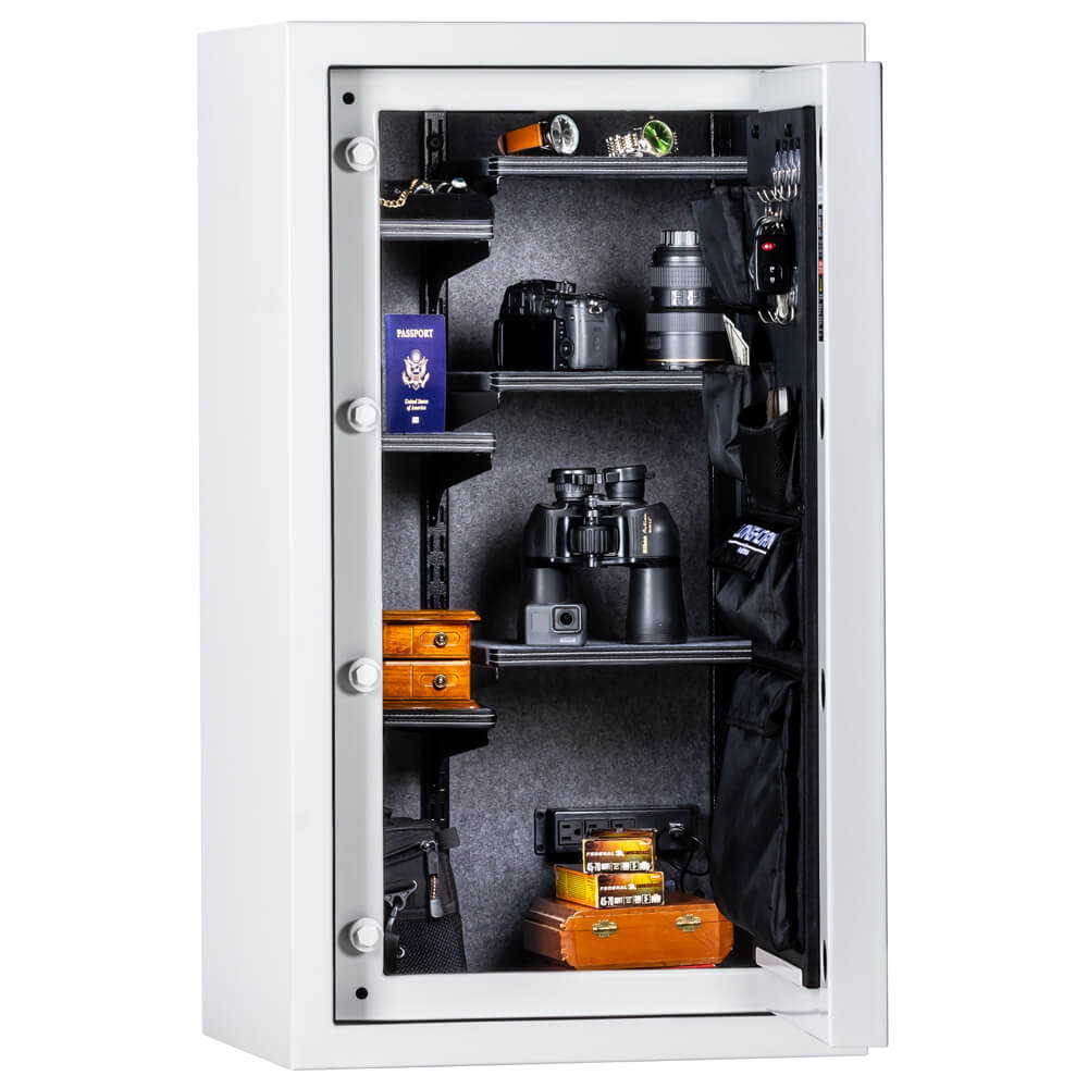 Interior view of Rhino Safe Longhorn LGX4224W home safe showing secure lock mechanism and spacious interior storage.
