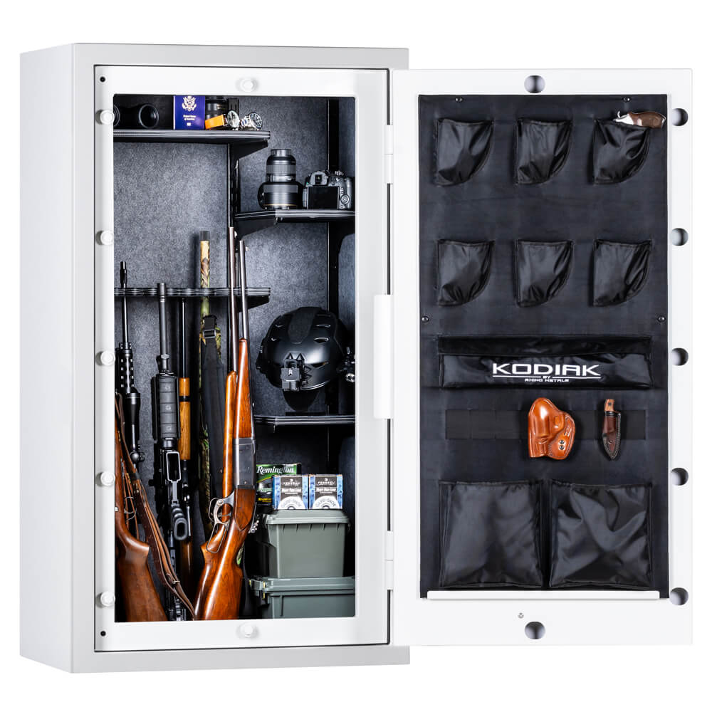 Interior view of Rhino Kodiak KGXR5933 gun safe showing secure storage shelves and firearm compartments inside the Rhino Safe gun safe.