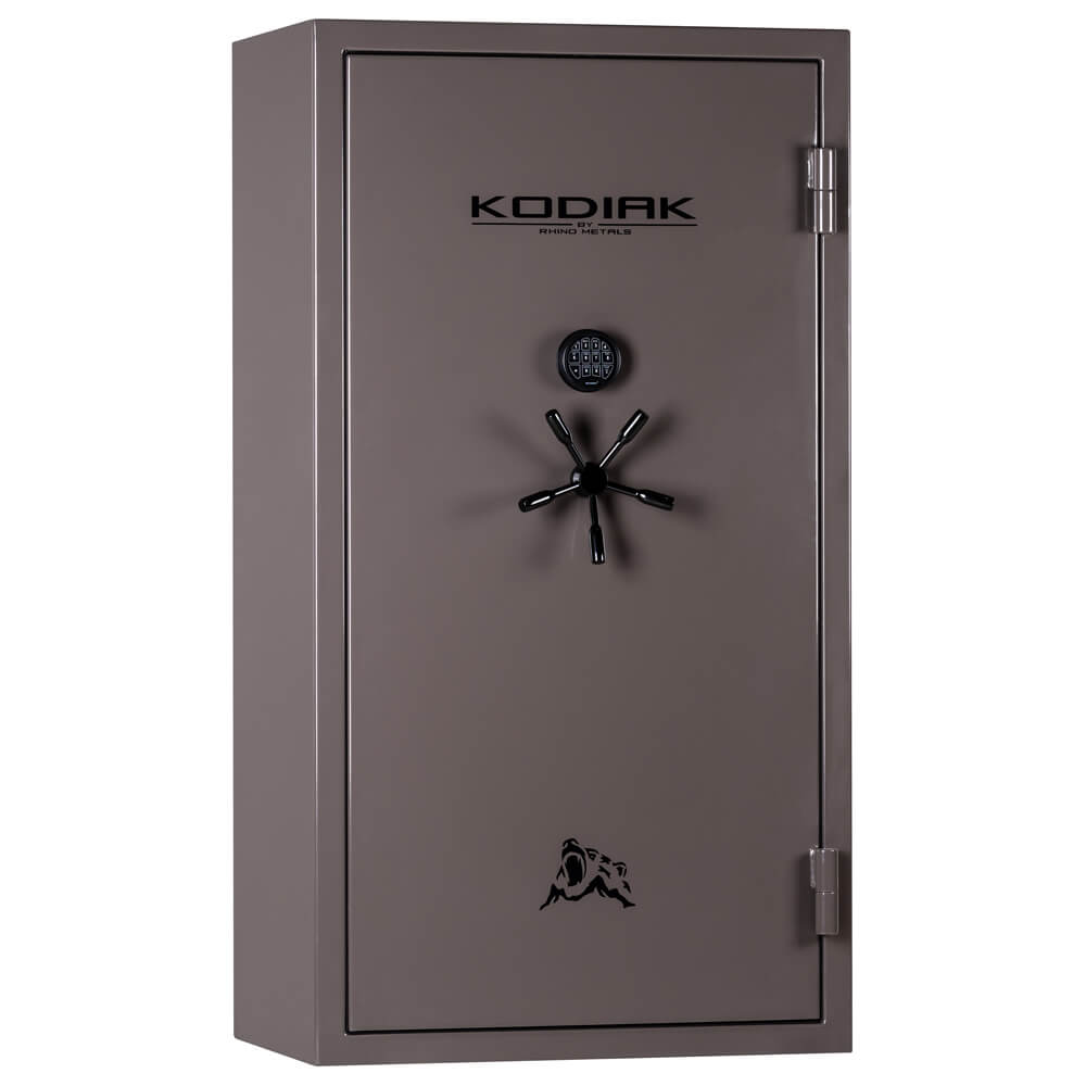 Rhino Kodiak KGXR6736 gun safe with black exterior and secure locking system, designed for firearm storage and safety.