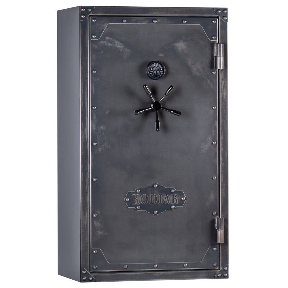 Rhino Kodiak KSXR5933 gun safe with sturdy steel exterior and secure locking mechanism, placed outdoors in natural light.
