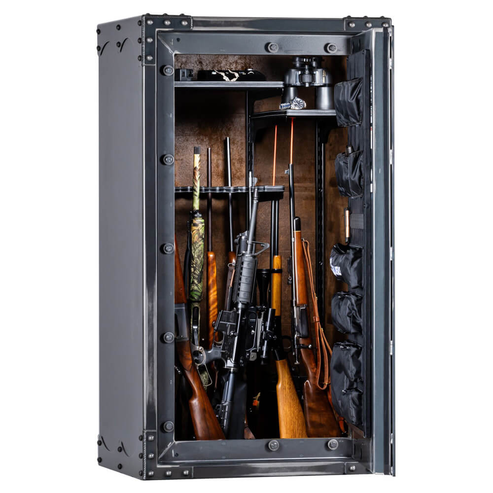 Interior view of the Rhino Lightning LIX6033 Gun Safe by Rhino Safe, showing secure storage compartments and shelving.