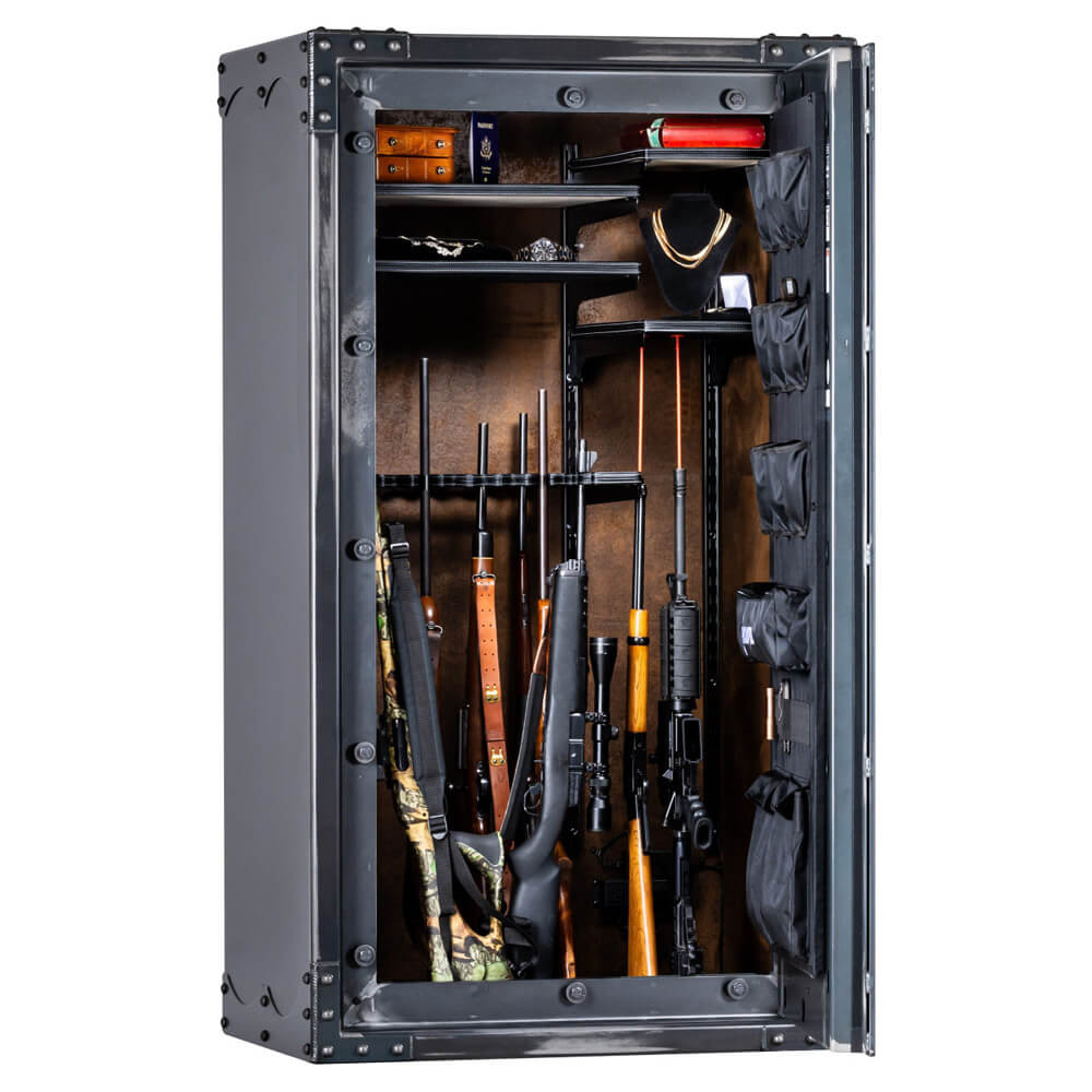 Interior view of Rhino Lightning LIX6636 gun safe showcasing secure storage compartments and shelving by Rhino Safe.