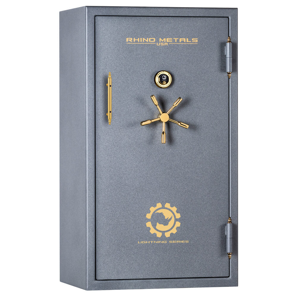 Rhino Safe Lightning LX6033 gun safe in granite finish with digital keypad and sturdy steel construction for secure firearm storage.