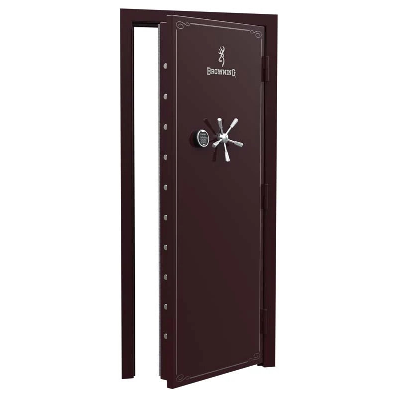 Browning standard out-swing vault door with black finish, chrome accents, and sturdy steel construction for secure access.