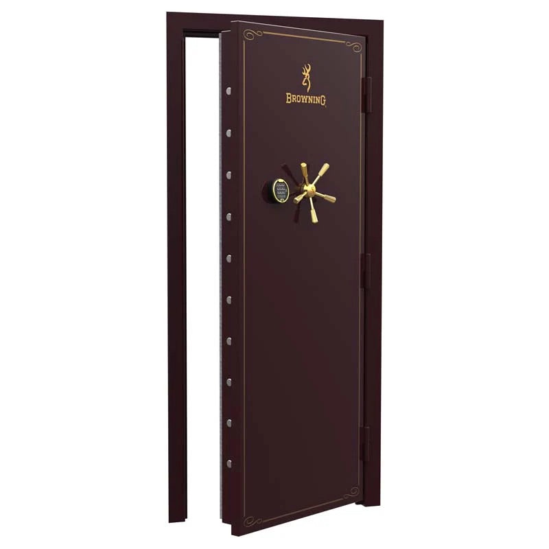 Browning Standard Out-Swing Vault Door with black and chrome finish, sturdy security design, and reinforced locking system.