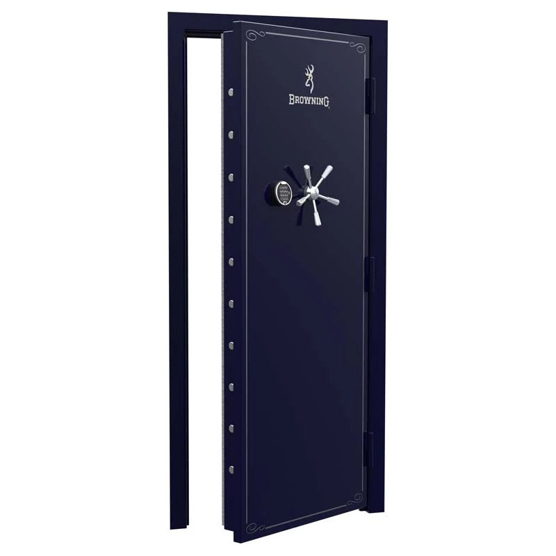 Browning standard out-swing vault door with blue chromed finish, heavy-duty security door for vault or safe room.