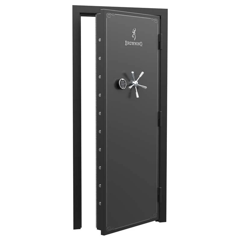 Browning Standard Out-Swing Vault Door with chrome finish, heavy-duty steel construction, and secure locking mechanism.