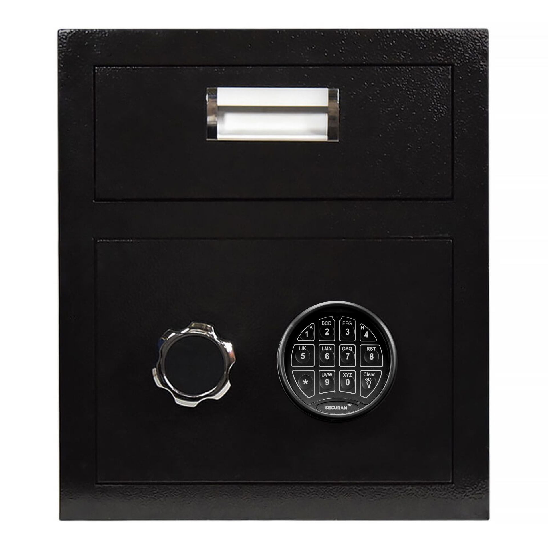 Front view of the Stealth DS1614 Drop Safe Mini Depository Vault, a secure deposit safe with a compact design.