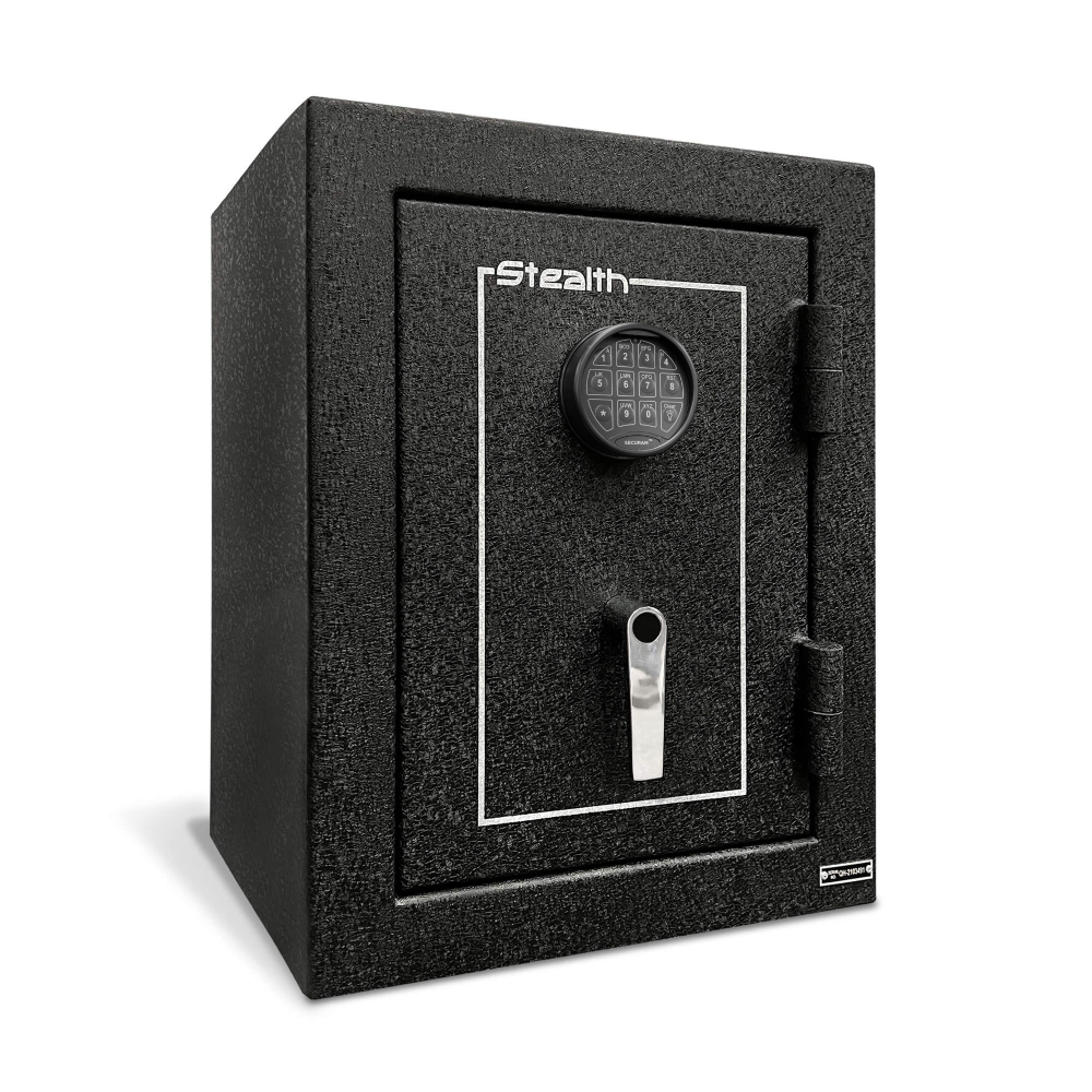 Stealth UL Home and Office Safe HS4 with black exterior and secure lock, designed for secure storage at home or in the office.