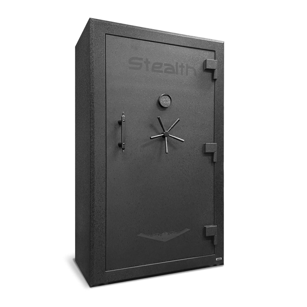 Stealth Premier 50 Gun Safe PR50 with black exterior and keypad lock, designed for secure firearm storage.