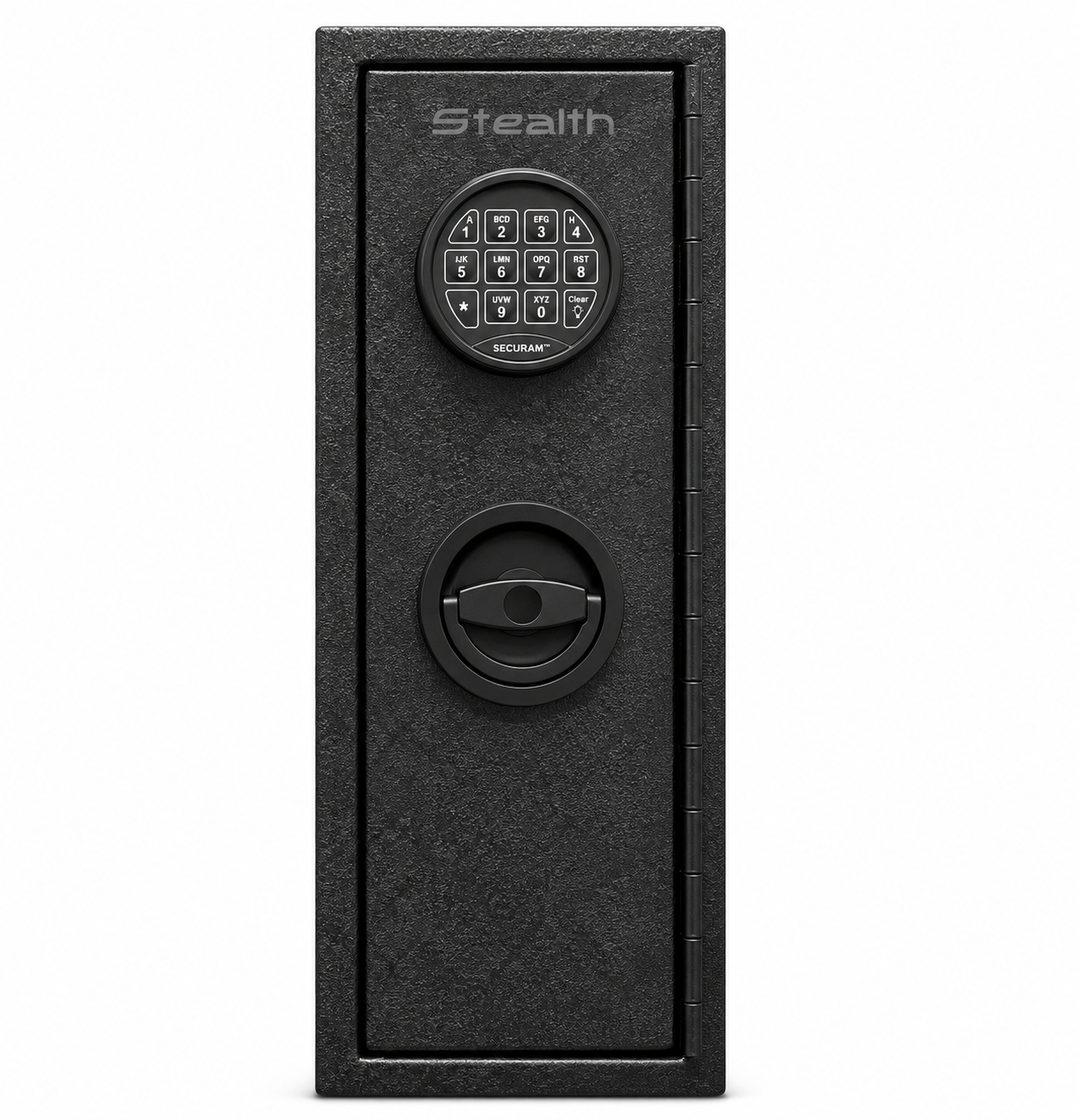Charcoal Stealth anti-theft lock box with secure door, designed for college dorms and RV safety, featuring sturdy construction.