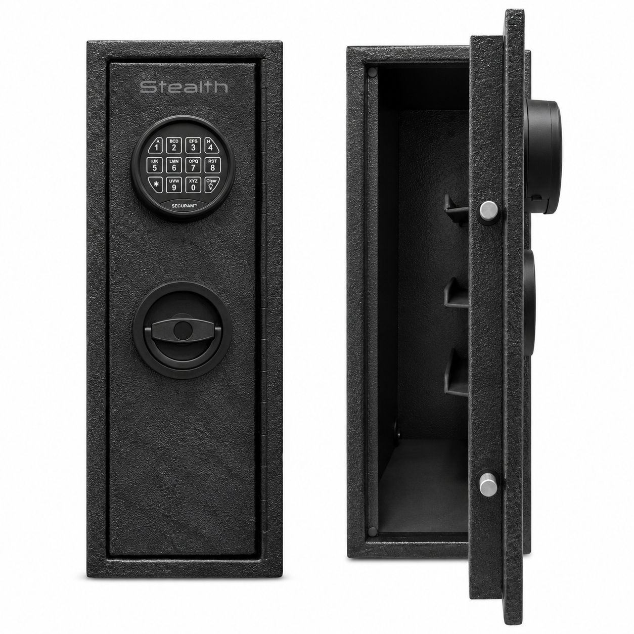 Stealth textured black anti-theft lock box designed for college dorms and RVs, featuring a secure compact safe with locking mechanism.