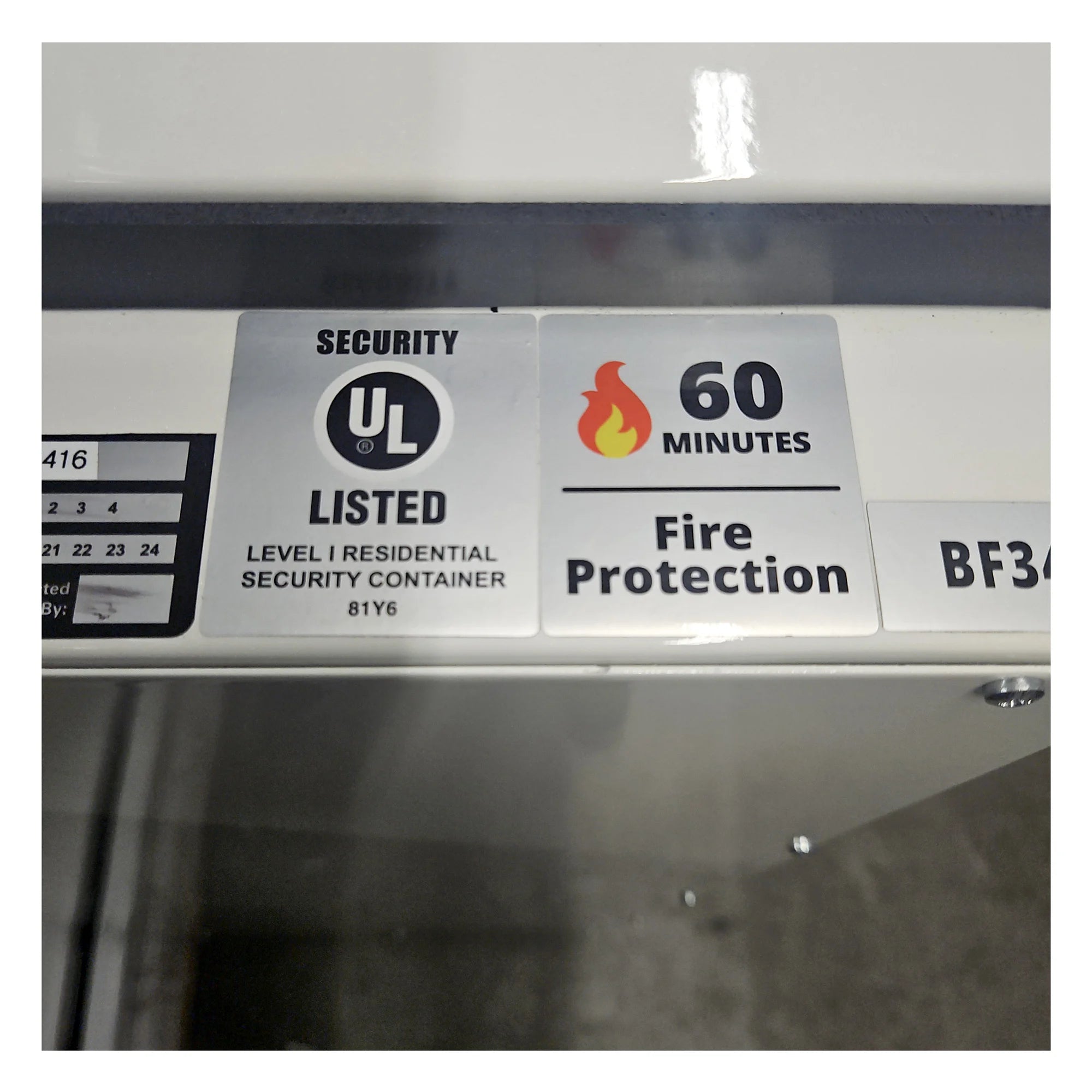 Used Dean Safe AMSEC BF3416 white gloss burglar and fire safe with paint chips and scratches