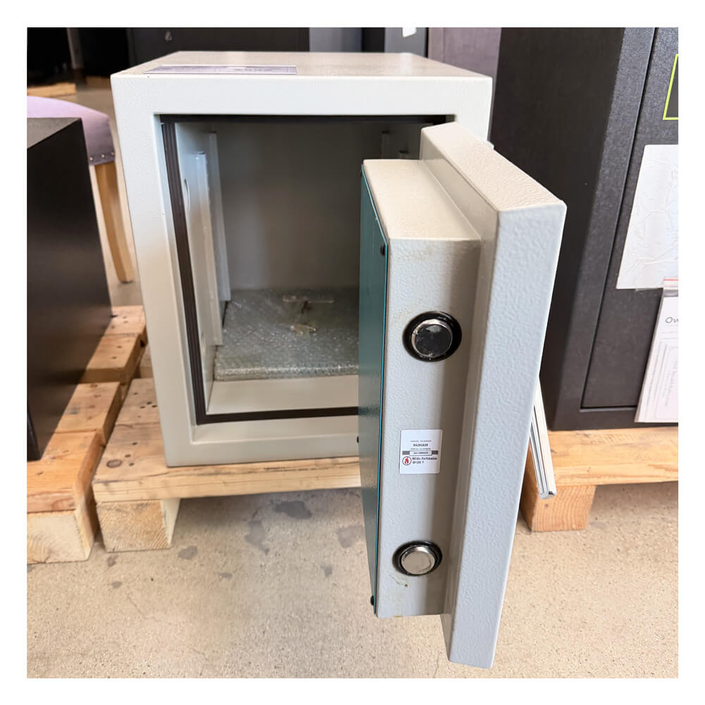 Used Dean Safe Stealth CS20 high security burglar and fire safe with white exterior showing minor wear and tear.