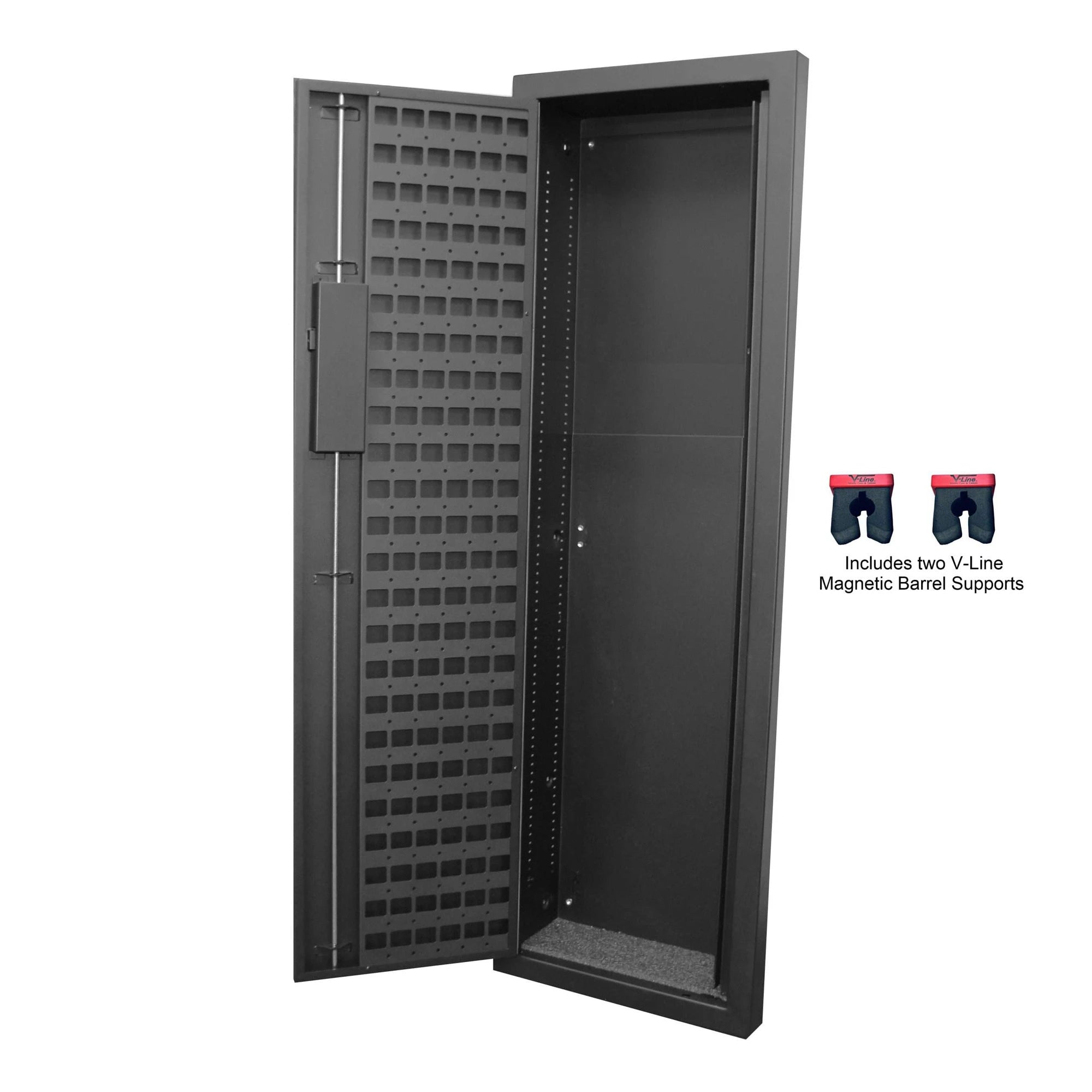 Open V-Line Secure Tactical Closet Vault wall safe 51653-S FBLK, showing empty interior compartments