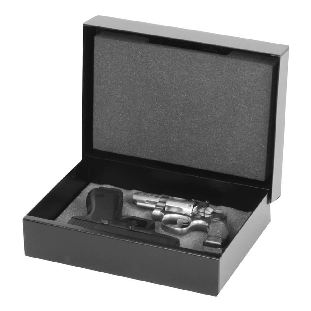 V-Line Top Draw XD handgun safe with interior storage and heavy-duty lock cover for secure firearm protection.