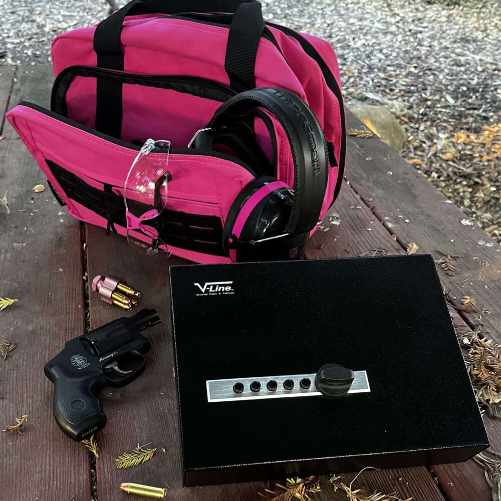 V-Line Compact Pistol Safe for travel, secure handgun storage with key lock and compact design for easy portability.