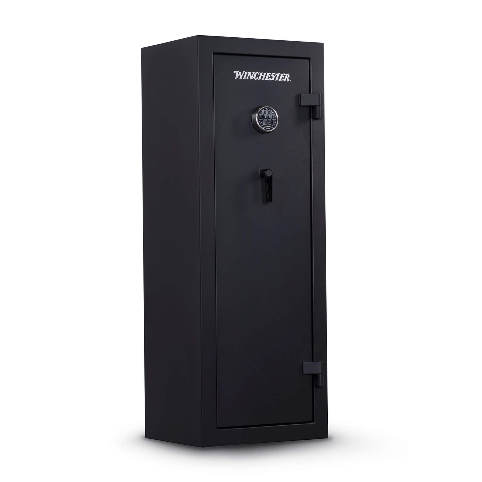 Winchester Ammo 14 gun safe in a closed, angled view, showcasing its secure storage for ammunition.