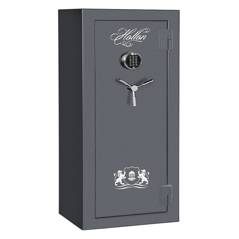 Hollon CS-12 Crescent Shield gun safe in gunmetal gray with digital keypad and sturdy steel construction for firearm security.