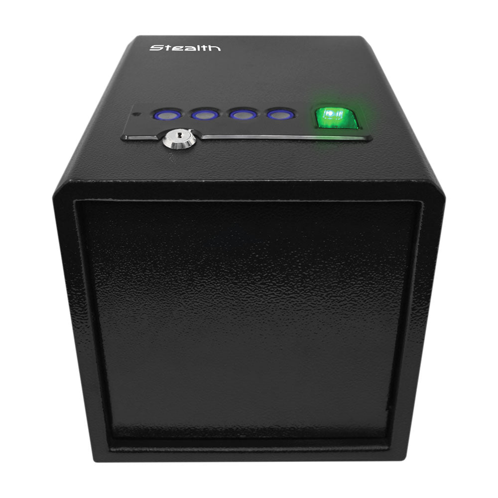 An open Stealth Biometric Handgun Hanger Safe Quick Access Bio Pistol Security Box, part of the Dean Safe handgun safe collection