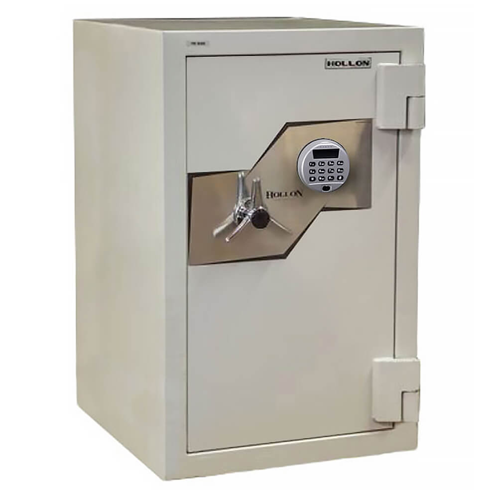 Hollon FB-845 fire and burglary safe with electronic lock, closed view showing sturdy steel construction and secure door.