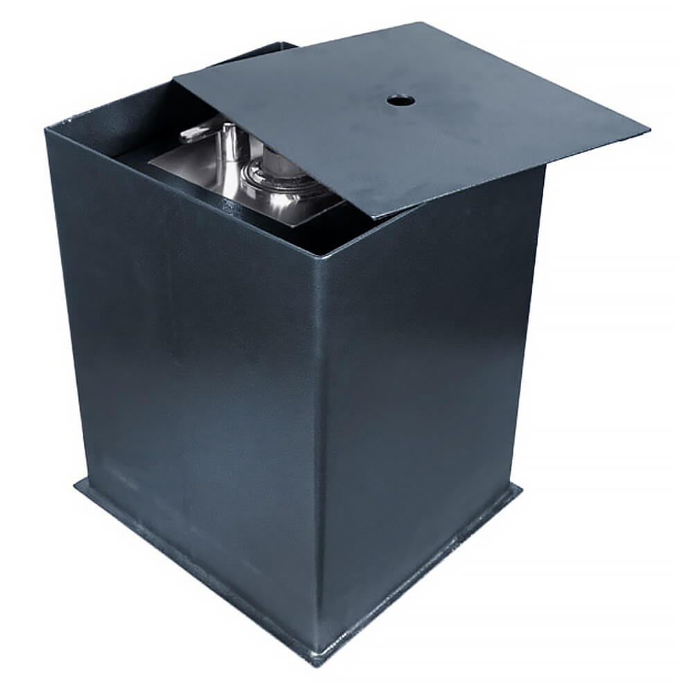 Hollon B2500 B-rated floor safe with closed lid and side view, secure storage for valuables in a sturdy metal safe.
