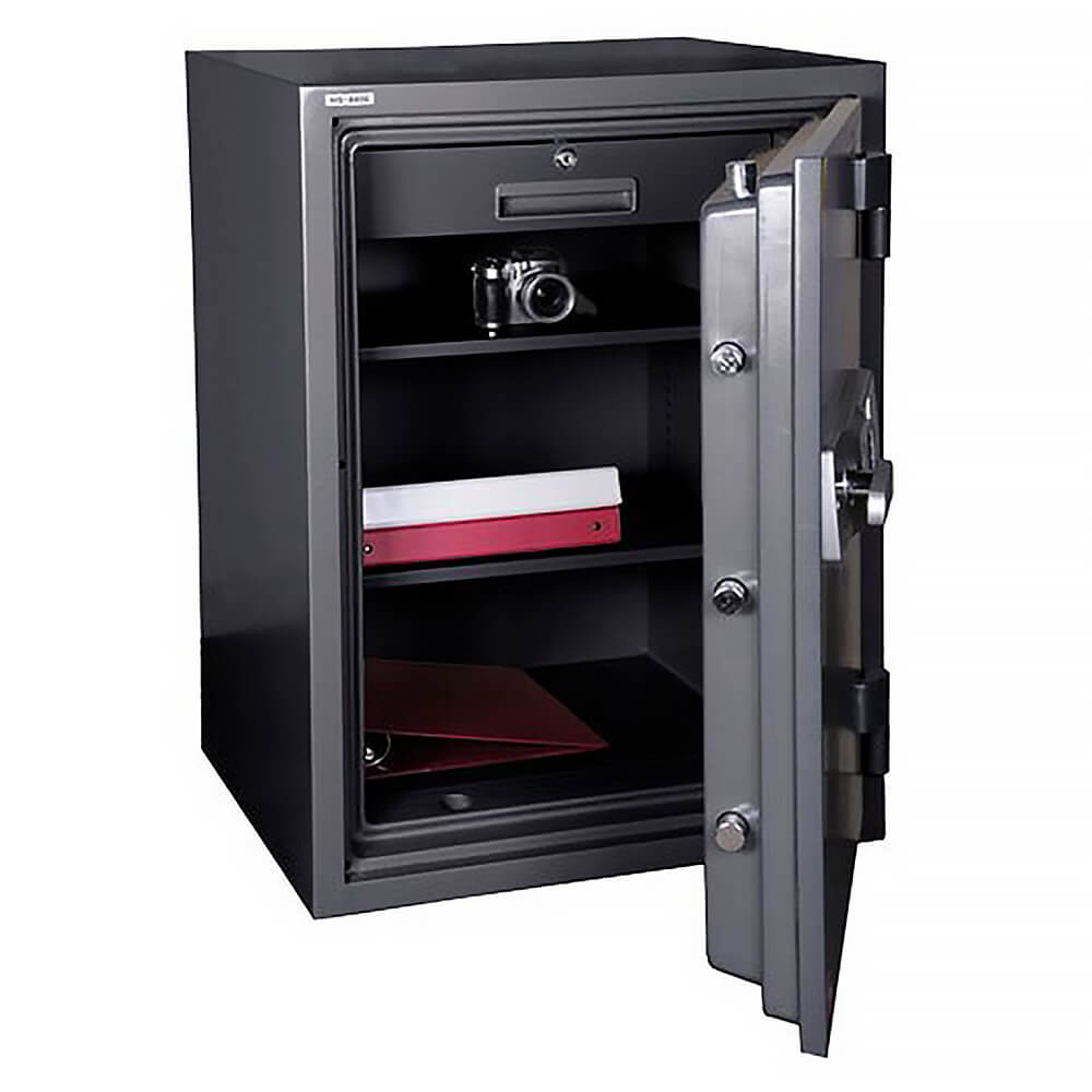 An open Hollon HS-880E Home & Office Fire Safe, part of the Dean Safe home safe collection