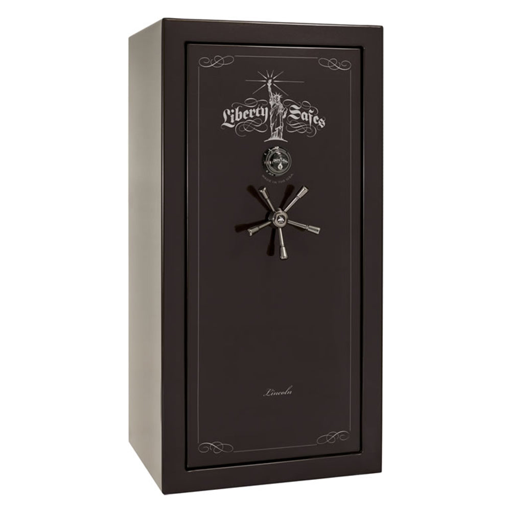 Liberty Lincoln 25 LX25 gun safe with secure lock and sturdy exterior, designed for firearm storage.