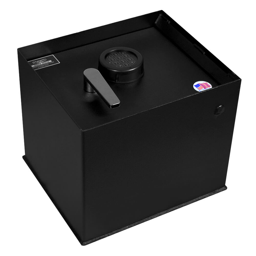 Heavy-duty Stealth B1500 floor safe with secure lock and reinforced steel construction, designed for secure storage.