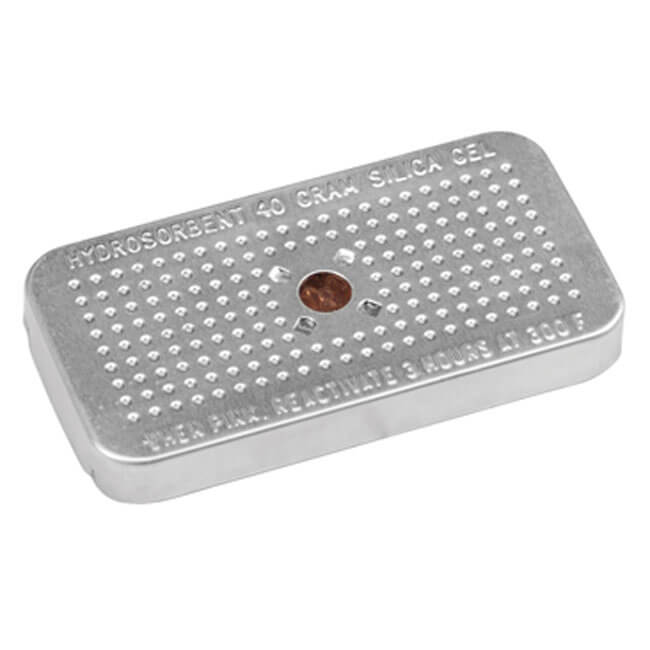Lockdown Dehumidifier Can Silica Gel 40g for gun safes, moisture control accessory with compact design and silica gel beads.